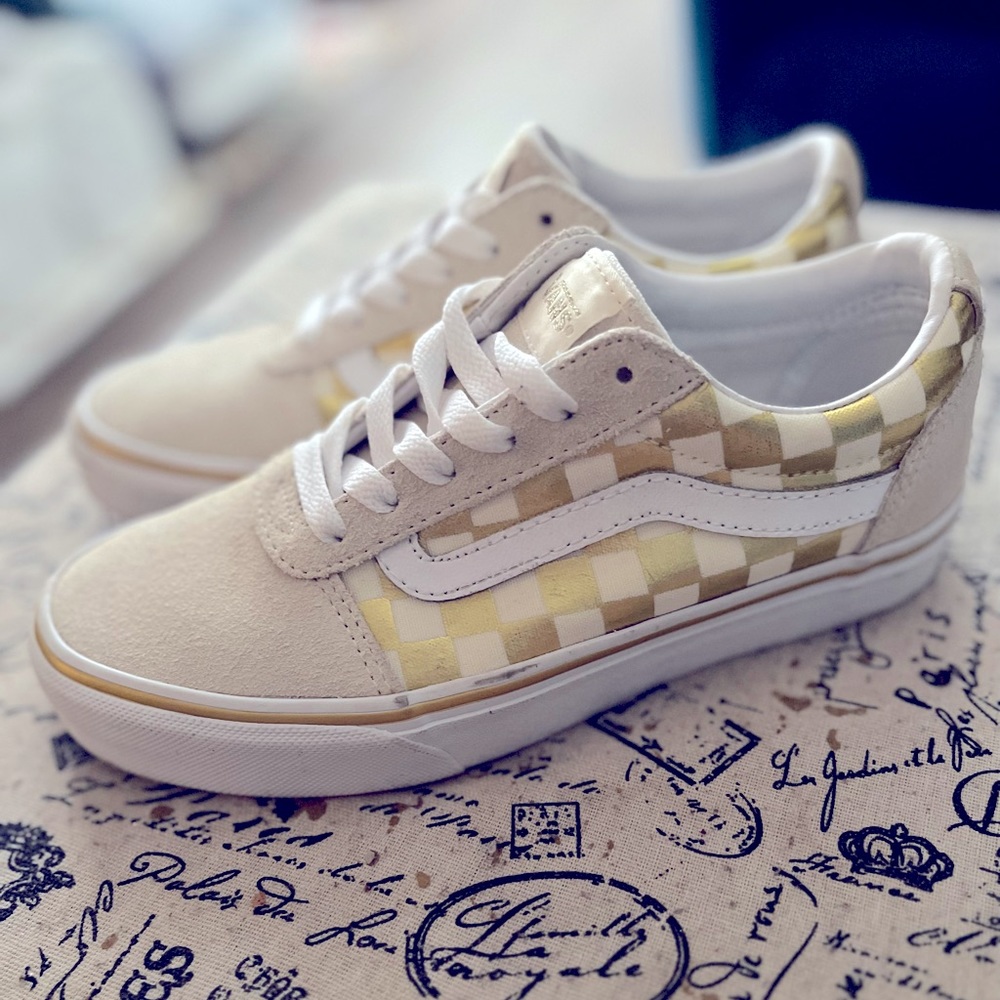 NWOB cream and gold Vans